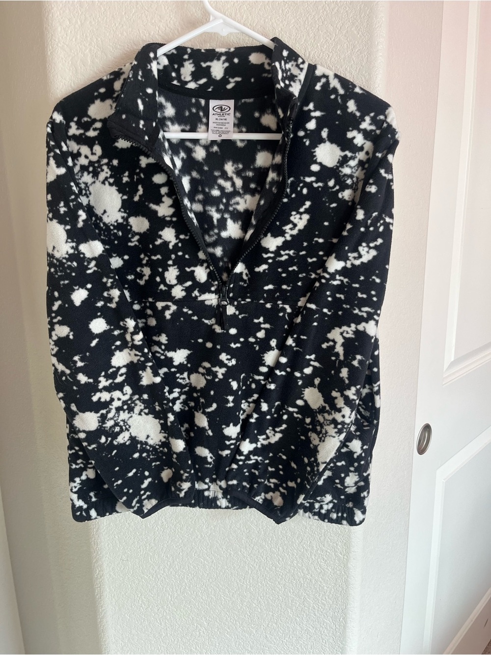 Athletic Works Black & White Splash Quarter-Zip Fleece Pullover